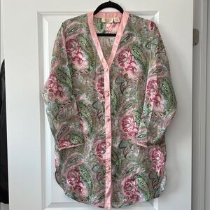 Vintage Victoria’s Secret Gold Label Size S Sheer Floral Button-Down V-Neck Top